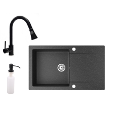  Gránit mosogató NERO Gold + kihúzható zuhanyfejes Snake csaptelep + adagoló (fekete) csaptelep
