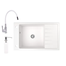  Gránit mosogató NERO Grande + flexibilis csaptelep + adagoló (fehér) csaptelep