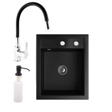  Gránit mosogató NERO Parma + flexibilis csaptelep + adagoló + szifon (matt fekete) csaptelep