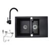 Granitec NERO D737-47C Gránit Mosogató + Csap + Dugóemelő (fekete - nem szemcsés)