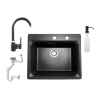 Granitec NERO Italia 619-522 Gránit mosogató + Magasított Csaptelep + Adagoló (Fekete)