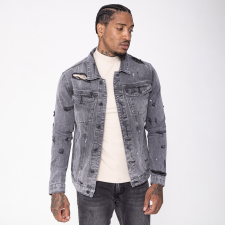Graphite Slim Fit Denim Jacket - szürke farmerkabát - Méret: L férfi kabát, dzseki