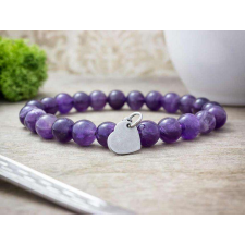  Gravírozható szív acél medálos ametiszt ásvány karkötő karkötő