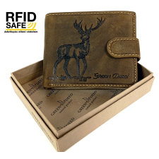 GREEN DEED szarvas nyomatos, RFID védett nyelves bőr pénztárca AGA08T pénztárca