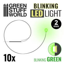 Green Stuff World Villogó vezetékes LED 2mm zöld 10 darabos csomag makett