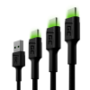 GREENCELL Green Cell PowerStream Szett 3x C típusú USB-C kábel 30 cm, 120 cm, 200 cm gyorstöltéssel, Ultra Charge, Quick Charge 3.0