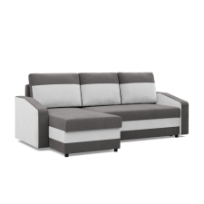 Greensite Hewlet sarokkanapé, 2 ágyneműtartóval, szövet anyag, univerzális oldal, hab töltet, szürke - fehér bútor