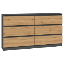 Greensite Riano MIX M6 140 2x3 fiókos szekrény, antracit-tölgy bútor