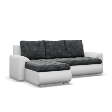 Greensite Tokio sarokkanapé, 2 ágyneműtartóval, fonott + műbőr, baloldali, sötétszürke - fehér bútor