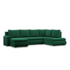 Greensite Tokio U sarokkanapé, 3 ágyneműtartóval, bársony, jobboldali, zöld bútor