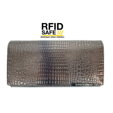 Gregorio RFID védett, hüllő mintás, zippes, belső irattartós hosszú szürkésbarna pénztárca GF-102