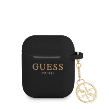 Guess 4G Charm Apple Airpods 1/2 Szilikon tok - Fekete (GUA2LSC4EK) fülhallgató, fejhallgató tok