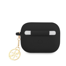 Guess 4G Charms Silicone Apple Airpods Pro tok, fekete fülhallgató, fejhallgató tok