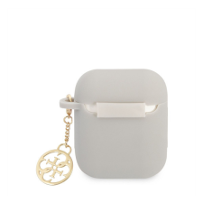 Guess 4G Charms Silicone Apple Airpods tok, szürke fülhallgató, fejhallgató tok