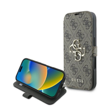 Guess 4G Metal Logo iPhone 16 Plus flip/oldalra nyíló tok, barna GUBKP16M4GMGBR tok és táska