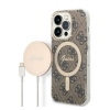 Guess 4G Print MagSafe Apple iPhone 14 Pro hátlap tok, barna + MagSafe töltő