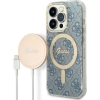 Guess 4G Print MagSafe Apple iPhone 14 Pro hátlap tok, kék + MagSafe töltő (GUE2291)