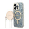 Guess 4G Print MagSafe Apple iPhone 14 Pro Max hátlap tok, kék + MagSafe töltő