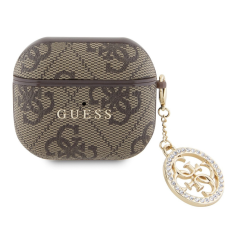 Guess 4G Script PC/PU Charm Apple AirPods 3 tok, barna fülhallgató, fejhallgató tok