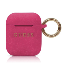 Guess Apple AirPods / AirPods 2 Szilikon tok - Magenta csillámporos (GUACCSILGLFU) fülhallgató, fejhallgató tok