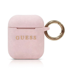 Guess Apple AirPods / AirPods 2 Szilikon tok - Rózsaszín csillámporos fülhallgató, fejhallgató tok