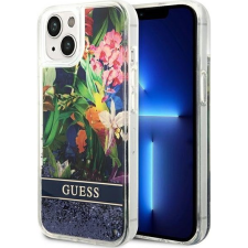 Guess Flower Liquid Glitter Apple iPhone 14 hátlap tok, kék (GUE2062) tok és táska