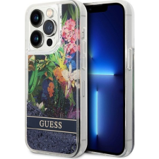 Guess Flower Liquid Glitter Apple iPhone 14 Pro hátlap tok, kék (GUE1974) tok és táska