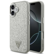 Guess Glitter Triangle Logo Apple iPhone 17 MagSafe tok, csillámos, ezüst tok és táska