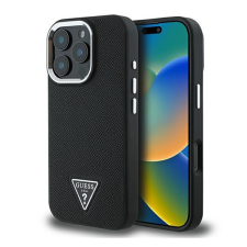 Guess Grained Triangle iPhone 16 Pro MagSafe kemény hátlap tok, fekete GUHMP16LPGTSPSK tok és táska