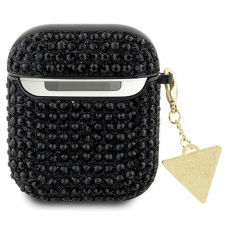 Guess GUA2HDGTPK Rhinestone Triangle Charm tok AirPods 1/2 - fekete fülhallgató, fejhallgató tok