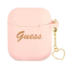 Guess GUA2LSCHSP AirPods 1/2 tok rózsaszín Szilikon Charm Szív kollekció fülhallgató, fejhallgató tok