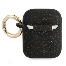 Guess GUA2SGGEK Silicone Glitter tok AirPods 1/2 - fekete fülhallgató, fejhallgató tok