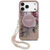 Guess Guess IML Flowers Pearl Strap Apple iPhone 18 Pro / 17 Pro tok karpánttal, MagSafe, virágminta, rózsaszín