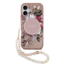 Guess Guess IML Flowers Strap MagSafe tok iPhone 17 készülékhez rózsaszín tok és táska