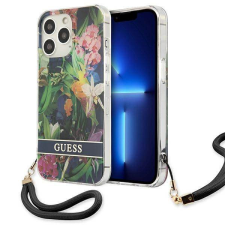 Guess GUHCP13LHFLSB iPhone 13 Pro / 13 6,1" kék virágos keménytok szíjjal tok és táska