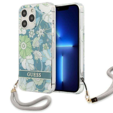 Guess GUHCP13LHFLSN iPhone 13 Pro / 13 6,1&quot; zöld virágos keménytok szíjjal tok és táska