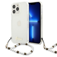 Guess GUHCP13LKPSWH IPHONE 13 PRO / 13 6.1 "Átlátszó keményfehér gyöngy tok tok és táska