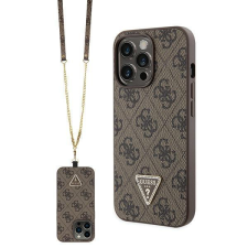 Guess GUHCP13LP4TDSCPW tok iPhone 13 Pro / 13 - barna kereszt test 4G fém logó tok és táska