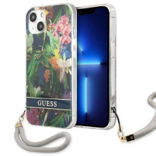 Guess GUHCP13MHFLSB iPhone 13 6,1&quot; kék virágos keménytok szíjjal tok és táska
