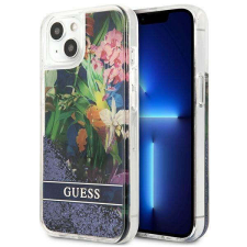 Guess GUHCP13MLFLSB iPhone 13 6.1" kék keménytok Flower Liquid Glitter tok és táska
