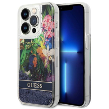 Guess GUHCP14LLFLSB iPhone 14 Pro 6,1&quot; kék virág folyékony csillogó kristályos keménytok tok és táska