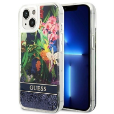 Guess GUHCP14SLFLSB Flower Liquid Glitter tok iPhone 13 / 14 / 15 - kék tok és táska
