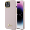 Guess GUHCP15SSMBSLP iPhone 15 6.1" Rózsaszín Keménytok Szilikon Írás Fém Logó és Keret (GUE003293)