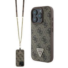 Guess GUHCP16LP4TDSCPW Leather Metal Logo Strass Crossbody keménytok iPhone 16 Pro - barna tok és táska