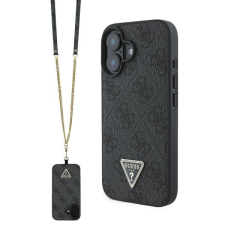 Guess GUHCP16SP4TDSCPK Leather Metal Logo Strass Crossbody keménytok iPhone 16 - fekete tok és táska
