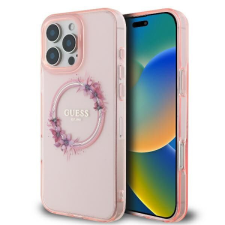 Guess GUHMP16LHFWFCP IML Flowers Wreath MagSafe keménytok iPhone 16 Pro - rózsaszín tok és táska