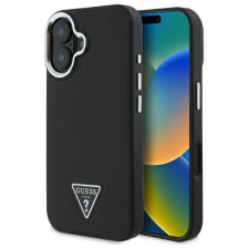 Guess GUHMP16MPGTSPSK Grained Triangle MagSafe-kompatibilis keménytok iPhone 16 Plus - fekete tok és táska