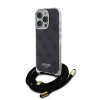 Guess IML 4G Printed Crossbody Strap iPhone 16 Pro hátlap tok pánttal, fekete