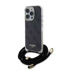 Guess IML 4G Printed Crossbody Strap iPhone 16 Pro hátlap tok pánttal, fekete tok és táska