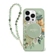 Guess IML Flowers iPhone 16 Plus kemény hátlap tok karpánttal, zöld GUHMP16MHFWBRCESN tok és táska